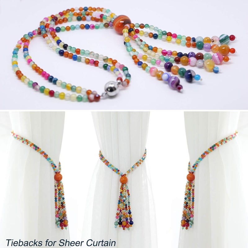 Pedobo Magnetic Curtain Tiebacks, 2 Pack Colorful Agate Tassel Curtain Drapery Holdbacks, Boho Curtain Ties for Home Office Decorative - Image 2